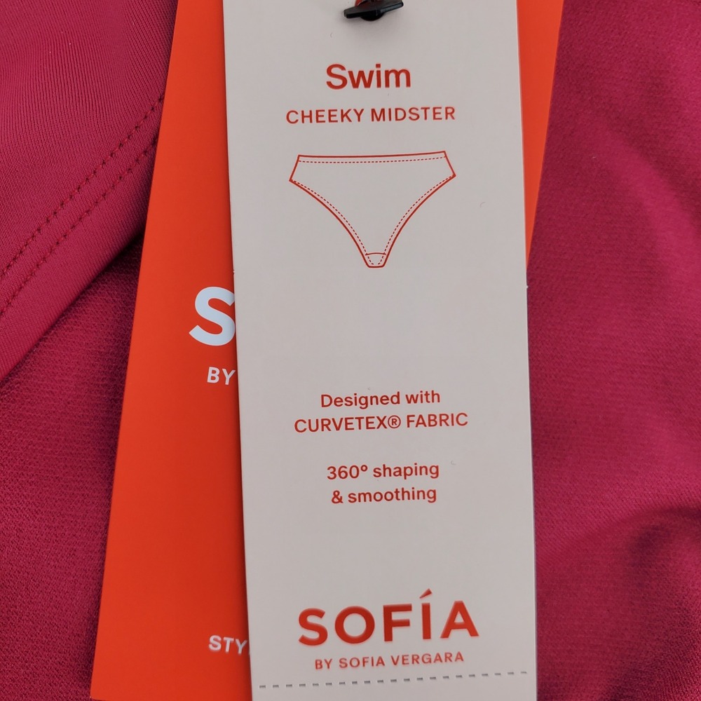 Sofia by Sofia Vergara Ring Side Cheeky Mid Rise Bikini Bottom XL‎ 16-18 Red New - Picture 6 of 8